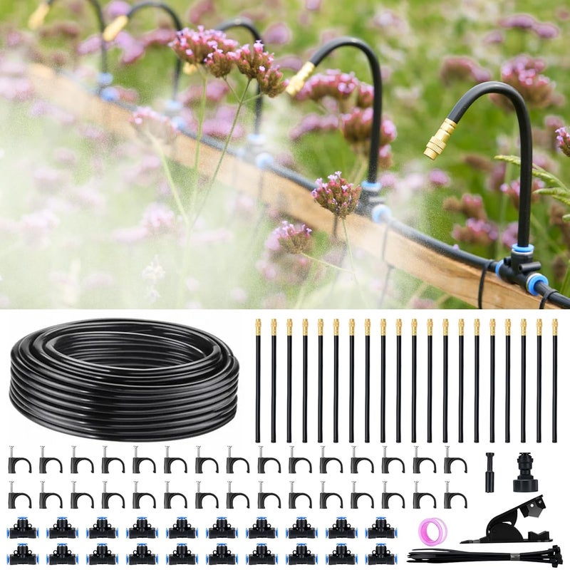 Funpynani 360° Automatic Drip Irrigation Kit - 5/16'' Tubing, Adjustable Universal Spray Nozzle, Copper Atomizing System for Garden/Lawn/Greenhouse - Multi-Directional Rotation, Quick Connectors, 65FT - Image 1